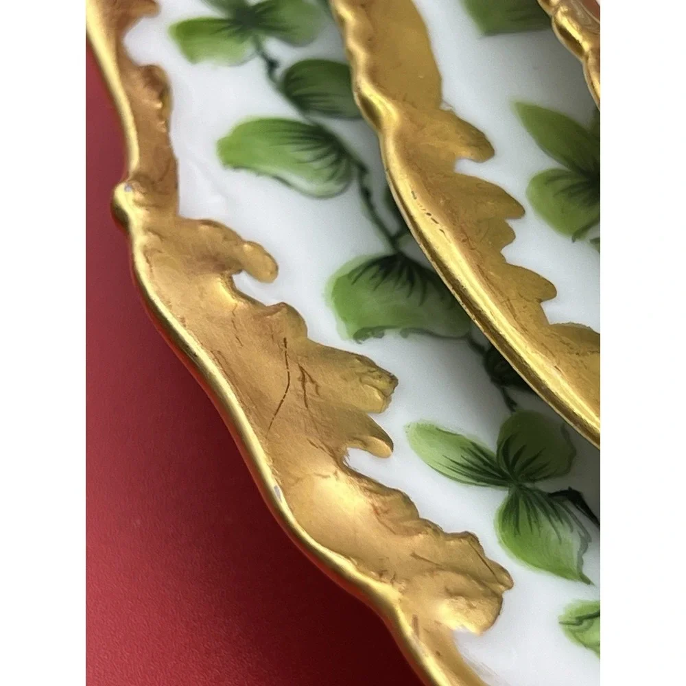 Antique T&V Limoges France Depose Green Vine w Rich Gold Rim 5 Place Setting